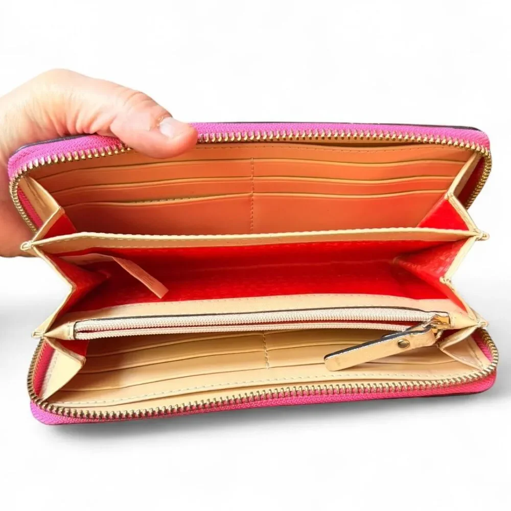 Kate Spade New York Hot Pink Pebbled Leather Zip Around Wallet 7.5x4 Clutch